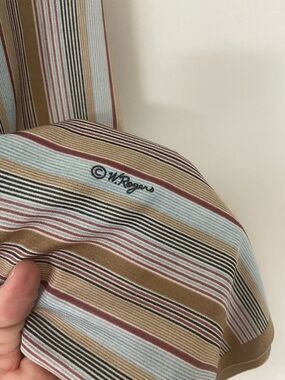 Striped Silk Scarf in Blue, Tan & Burgundy